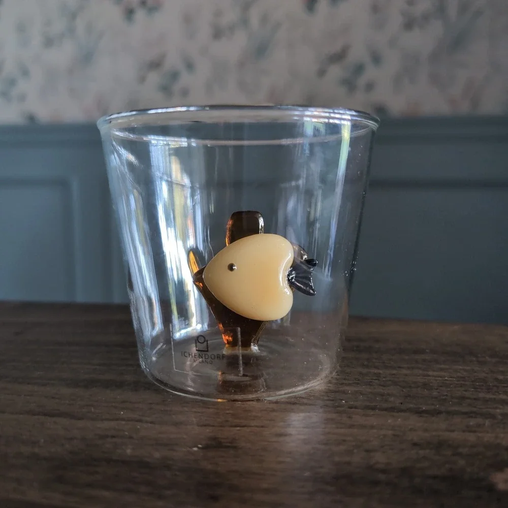 Ichendorf Milano Marine Garden Tumbler Glass Yellow Fish Amber Seaweed Cup Italy